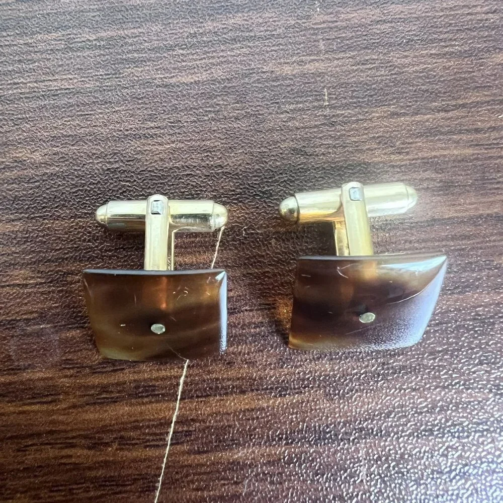 Victorian Faux Tortoise Shell & Gold Cuff Links 1/20 12KT Gold Filled‎ Cufflinks